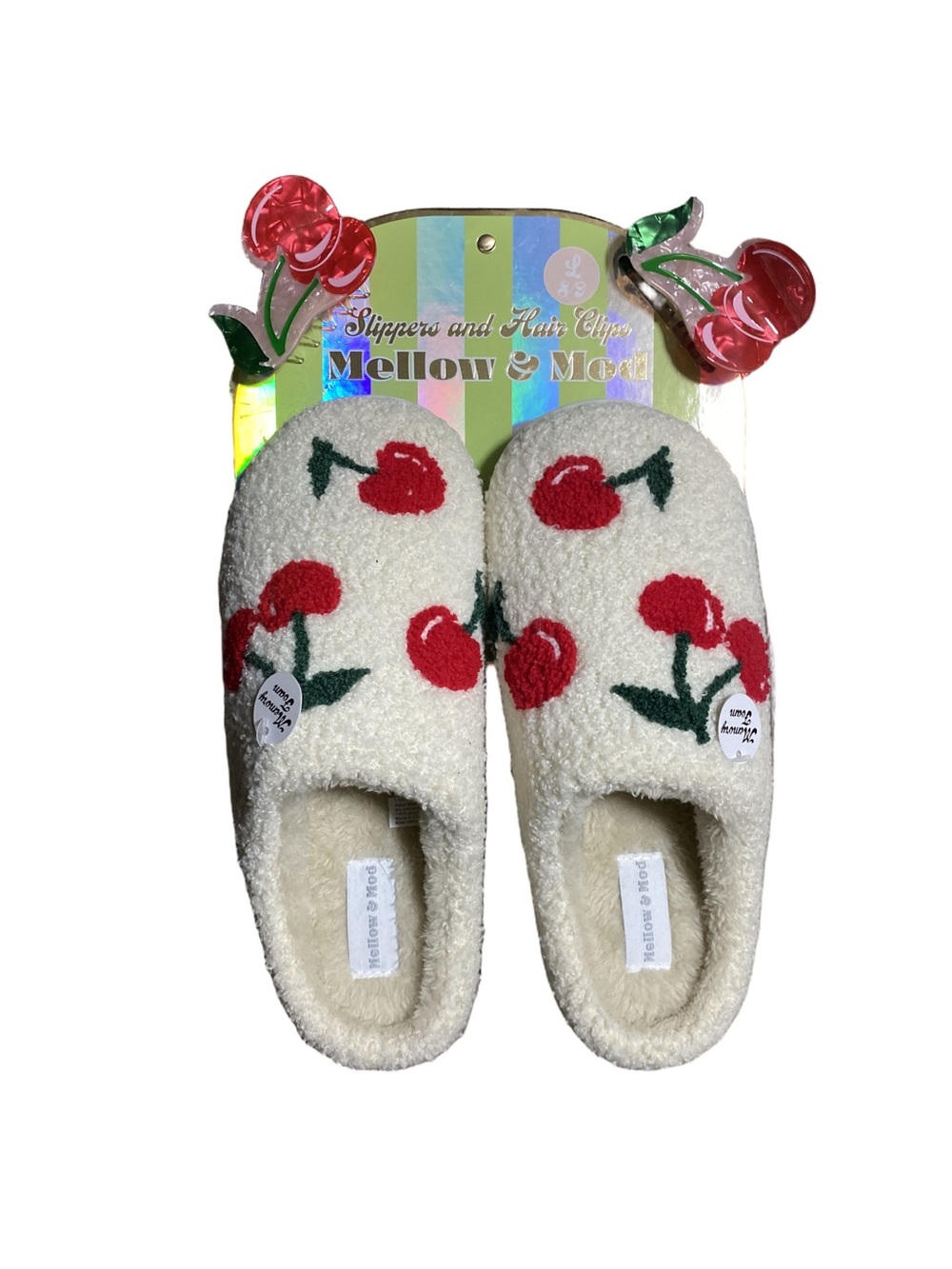 Mellow & Mod Cherry Slipper and Hair Clip Set